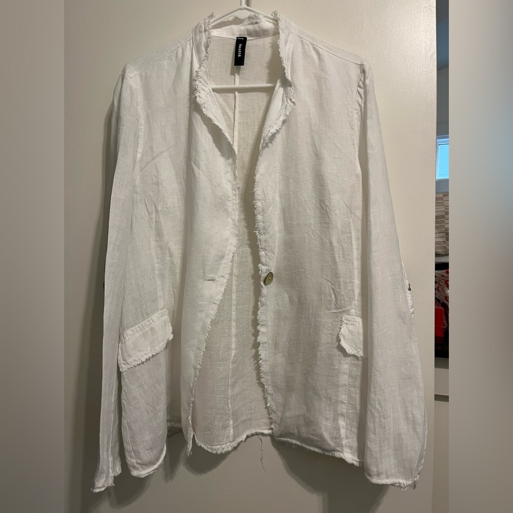 Summer White Linen Frayed Edge Women's Blazer